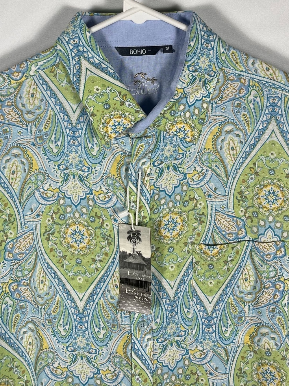 Bohio Short Sleeve Resort Shirt Paisley Print 100% Linen Size‎ Medium NWT - Picture 3 of 7